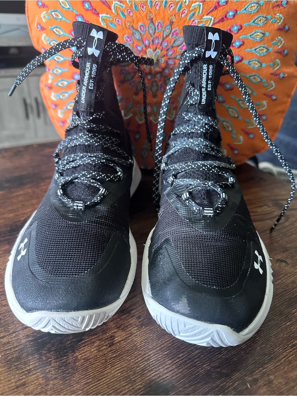 Under Armour mens Black and White High-Top Athletic Sneakers